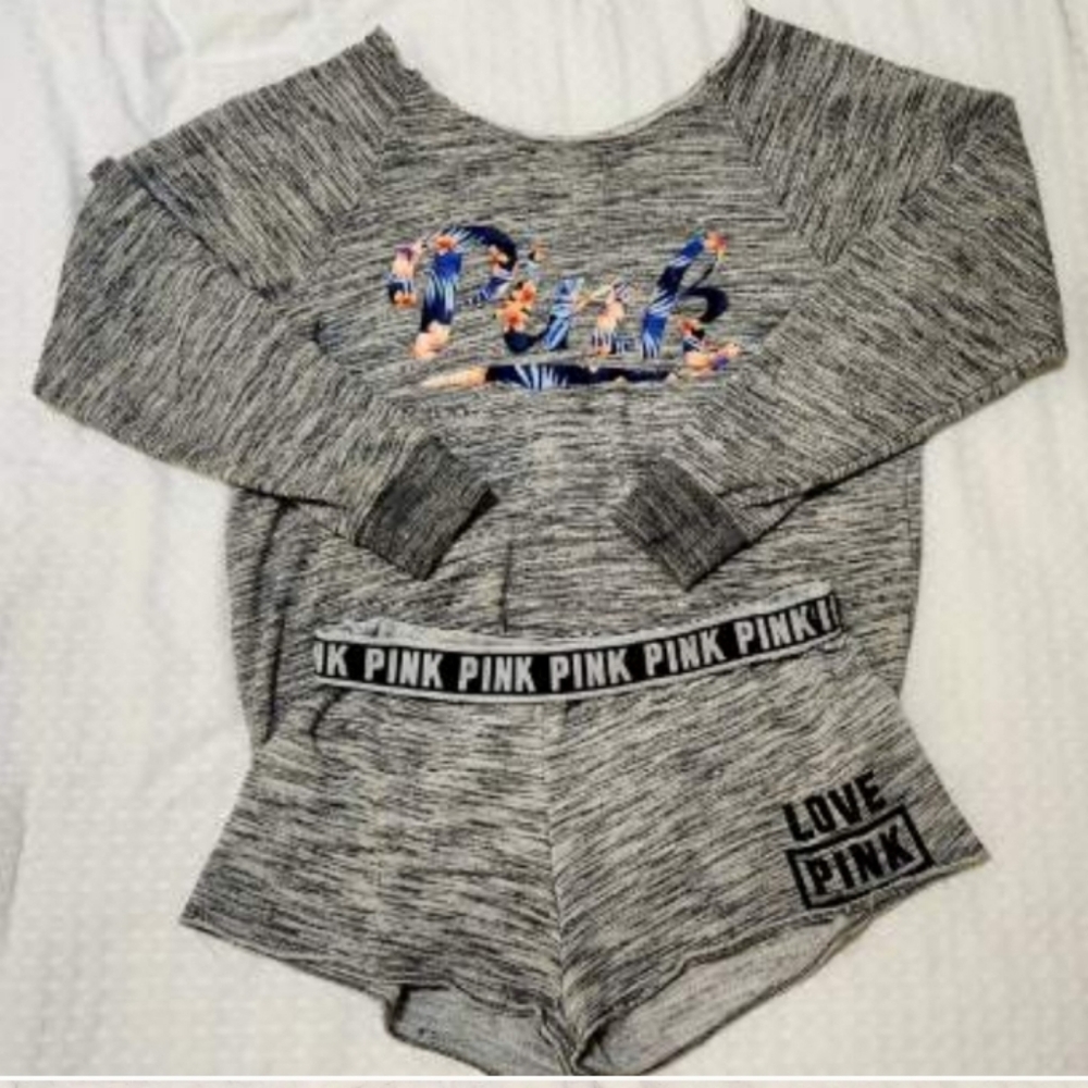 PINK Victoria's Secret Pullover Sweatshirt & Tropical Shorts Set Rare M